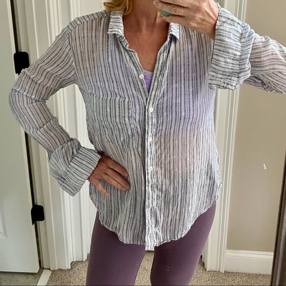 {Anthro} Bella Dahl Oversized Grey Striped Hi/Low - Picture 2 of 11